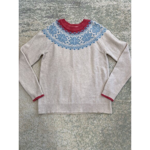 Tabitha Webb Red White Womens Lambswool Fair Isle Sweater L Fisherman Cottage C - Picture 1 of 4